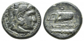 Kings of Macedon. Uncertain mint in Western Asia Minor. Alexander III "the Great" 336-323 BC. Unit Æ (18.1 mm., 7.33 g). Head of Herakles right, weari...