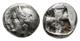 IONIA, Phokaia. Circa 625/0-522 BC. AR Obol (8.6mm, 1.3 g) Female/ Athena head left, wearing helmet or close fitting cap Quadripartite incuse square