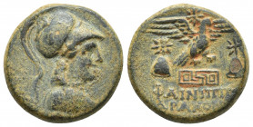 Phrygia. Apameia circa 100-50 BC. ΦΑΙΝΙΠΠΟΣ ΔΡΑΚΟΝΤΟΣ (Phainippos, son of Drakon, magistrate) Bronze Æ (22.7mm, 8.8 g) Bust of Athena to right, wearin...