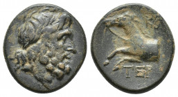 PISIDIA. Termessos. Ae (1st century BC). Dated CY 22. (17.8mm, 4.9 g) Obv: Laureate head of Zeus right. Rev: TEP. Forepart of horse left; KB (date to ...