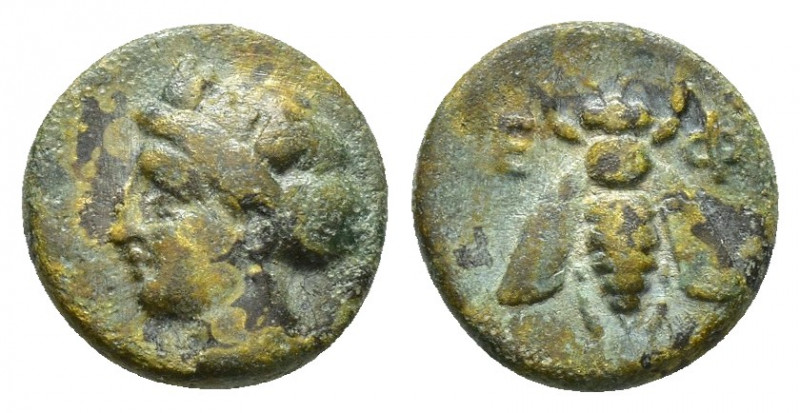 IONIA. Ephesos. Ae (Circa 387-295 BC). (10.8mm, 1.4 g) Obv: Female head left. Re...