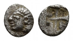 IONIA, Phokaia. 510-494 BC. AR Tetartemorion (5.8mm, 0.1 g) Archaic female head. Rev: Quadripartite incuse square.