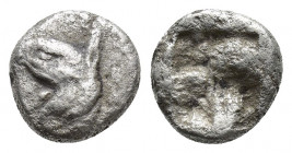 Ionia. Phokaia 530-500 BC. Diobol AR 8.9mm., 1.3g. Head of griffin left / Incuse square punch.