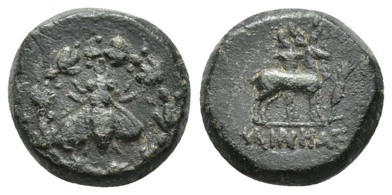 IONIA. Ephesos. Ae (Circa 50-27 BC). Aineas, magistrate. (13.9mm, 3.7 g) Obv: Be...