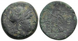 KINGS OF BITHYNIA. Prusias II Kynegos (182-149 BC). Ae. 30 mm, 18.6 g Obv: Head of Athena left, wearing crested Attic helmet; c/m: Nike standing left ...