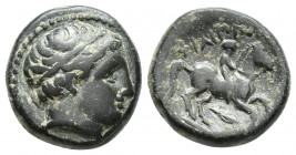 KINGS of MACEDON. Philip II. 359-336 BC. Æ Unit (17.1mm, 6.6 g). Uncertain mint in Macedon. Head of male right, wearing tainia / Horseman riding right...