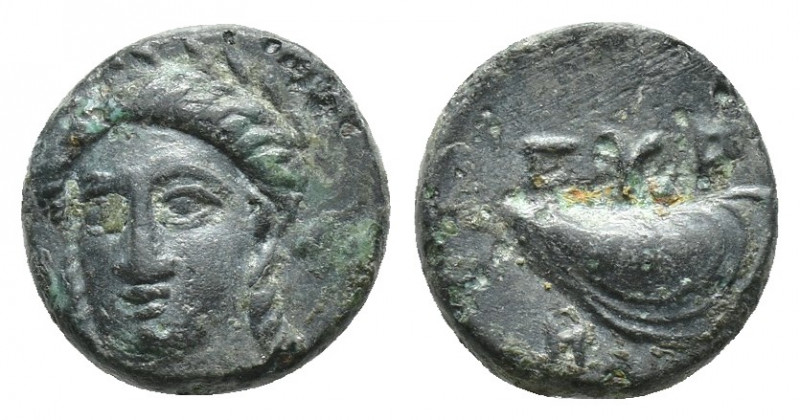 AEOLIS. Gyrneion. Ae (4th century BC). (10.8mm, 1.6 g) Obv: Laureate head of Apo...