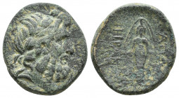 PHRYGIA, Apameia. Circa 100-50 BC. Æ (21.2mm, 8.5 g). Herakle-, and Eglo-, magistrates. Laureate head of Zeus right / Cult statue of Artemis Anaïtis f...