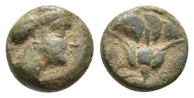 CARIA, Islands off. Rhodes . Circa 350-300 BC. Æ (10.1mm, 1.5g ). Diademed head ...