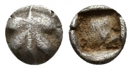 Rhodos, Kamiros AR Obol. Circa 500-460 BC. (7.5mm, 0.3 g) Fig leaf / Rough incuse square.