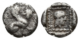 DYNASTS OF LYCIA. Uvug (Circa 470-440 BC). Obol. Uncertain mint. (9.7mm, 1.1 g) Obv: Sphinx seated right, raising forepaw. Rev: Female head right with...