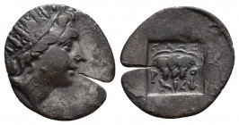 RHODES. Ca.185/175-88 B.C. Drachm. (16.8mm, 2.0 g) Radiate head of Apollo Helios r. Rv. Rose, P-O, magistrate MAHΣ above, symbol on r. headdress of Is...