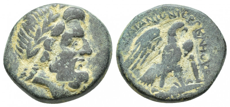 Lydia, Tralleis. 2nd-1st centuries B.C. AE (21.5mm, 7.8 g ). Laureate head of Ze...