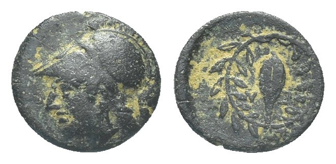 AIOLIS, Elaia. After 340 BC. Æ (11.3 mm, 1.3 g). Head of Athena left in Corinthi...