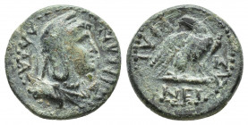 PHRYGIA. Laodicea ad Lycum. Pseudo-autonomous. Time of Nero (54-68). Ae. (16.2mm, 4g )Kor. Aineias, magistrate. Obv: ΛΑΟΔΙΚΕΩΝ. Draped bust of Mên rig...