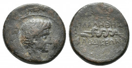 PHRYGIA. Laodicea. Augustus (27 BC-14 AD). Ae. (16.8mm, 4.3 g) Zeuxis Philalethes, magistrate. Obv: ΣΕΒΑΣΤΟΣ. Bare head of Augustus right; lituus in f...
