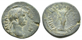 Pisidia, Apollonia Mordiaeum. Hadrian (117-138) Ae. (17mm, 3.3 g) ΑΔ[ΡΙΑΝΟϹ] ΚΑΙϹΑΡ laureate head of Hadrian, r. / ΑΠΟΛΛΩ]ΝΙΑΤΩΝ ΛΥΚΙ[ Hygieia standin...