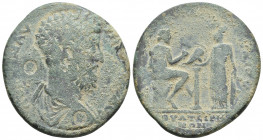 LYDIA, Thyatira. Commodus. 177-192 AD. Æ Medallion (40.3mm, 35.5 g). T. Aurelius Barbarus, strategus. Laureate, draped, and cuirassed bust right; c/m:...