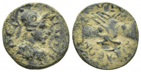 PHRYGIA. Synnada. Pseudo-autonomous (3rd century). Ae. (19.6mm, 5.2 g) Obv: ΘЄA PΩMH. Helmeted and draped bust of Roma right. Rev: CVNNAΔЄΩN. Clasped ...