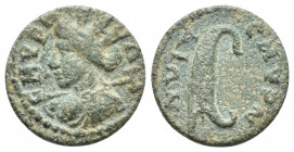 IONIA. Smyrna. Pseudo-autonomous. Ae (3rd century AD). (17.6mm, 3.3g) Obv: CMVRNA. Draped bust of the amazon Smyrna, wearing mural crown, bipennis ove...