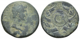 ASIA MINOR, Uncertain. Augustus. 27 BC-AD 14. Æ (27mm, 10.9 g). Struck circa 25 BC. Bare head right / Large CA in dotted circle within laurel wreath.