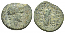 Eumeneia Tiberius (14-37 AD). AE (18.5mm, 5.3 g), Eumeneia, Phrygia, magistrate Kleon Agapethos. Obv. ΣEBAΣTOΣ, laureate head right. Rev. KΛEΩN AΓAΠHT...