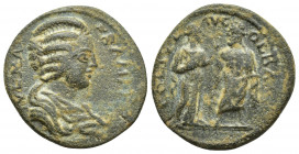 PISIDIA. Olbasa. Julia Maesa (AD 218-224). AE (25mm, 7.2 g). XF. IVL MA-ESA M AVG, draped bust of Julia Maesa right / COL IVL-AVG-OLBASE, Hygeia stand...