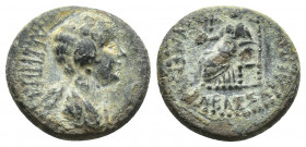 PHRYGIA. Eumeneia. Agrippina Junior, Augusta, 50-59. (15.4 mm, 3.1 g ), Bassa, daughter of Kleon, archiereia (=high priestess), struck under Nero, 54-...