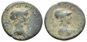 Pamphylia, Attalea. Trajan AD 116-117. Α Κ ΤΡΑΙΑΝΟС ΠΑΡΘΙΚΟС, laureate and draped bust right / ΑΤΤΑΛΕωΝ, helmeted bust of Athena right, wearing aegis....
