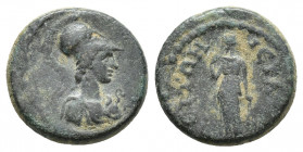 PHRYGIA. Hierapolis. Pseudo-autonomous (Circa 2nd century AD). (14.6mm, 2.8 g) Obv: Draped bust of Athena left, wearing crested Corinthian helmet and ...
