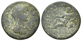 Phrygia. Hyrgaleis. Pseudo-autonomous issue circa AD 198-222. Time of Caracalla to Elagabalus Bronze Æ (22.8mm., 5,9g ) ΙEΡΑ Β-ΟVΛΗ, veiled and draped...