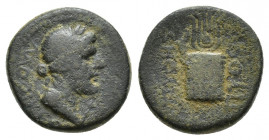PHRYGIA, Laodicea ad Lycum. Tiberius(?). AD 14-37. Æ (14.5mm, 3.5 g). Pythes Pythou, magistrate. Laureate and draped bust of Apollo right; lyre before...