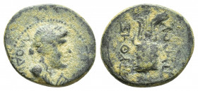 PHRYGIA, Laodicea ad Lycum. Tiberius(?). AD 14-37. Æ (14.7mm, 2.7 g). Pythes Pythou, magistrate. Laureate and draped bust of Apollo right; lyre before...