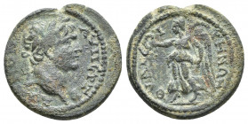 Lydia. Thyateira. Trajan AD 98-117. Bronze Æ (20mm., 4.4g). AYT NE[P TPAIANON]; laureate head right / ΘYATEI-ΡHNΩN; Nike walking left, holding wreath ...