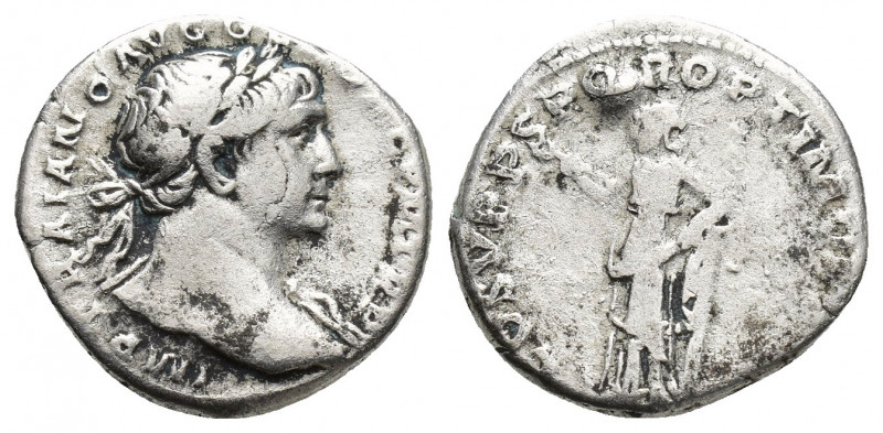 Trajan (AD 98-117). Silver denarius (17.1mm, 3.3 gm). AD 103-111. IMP TRAIANO AV...