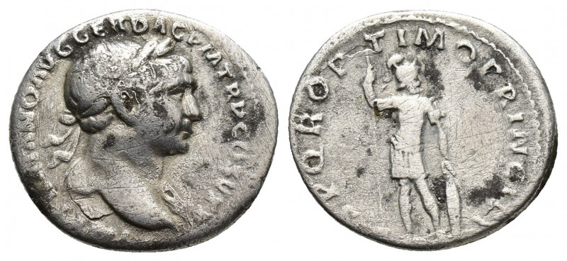 Trajan. Silver Denarius (17.6mm, 3.4 g), AD 98-117 EF. Rome. IMP TRAIANO AVG GER...