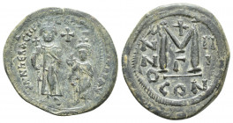 Heraclius with Heraclius Constantine AD 610-641. Constantinople Follis or 40 Nummi Æ (32 mm, 11.1 g) δ δ Ν Ν hERA[...]NS, Heraclius, on left, and Hera...