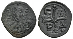 Romanus IV Æ 40 Nummi. Constantinople, AD 1068-1071. 25.4 mm, 8.5 g Bust of Christ facing, holding Gospels; pelleted cross behind, IC-XC NI-KA in two ...