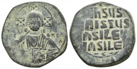 Anonymous Basil II & Constantine VIII, circa 1020-1028. Æ Follis (30mm, 9.7 g). Constantinople mint. +ЄMMANHOVΛ Facing bust of Christ Pantokrator / +I...