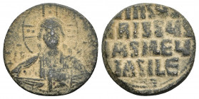 Anonymous Basil II & Constantine VIII, circa 1020-1028. Æ Follis (28mm, 8.42 g). Constantinople mint. Facing bust of Christ Pantokrator / +IҺSЧS/ XRIS...