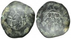Manuel I Comnenus (1143-1180 AD). Constantinople mint. AE Aspron Trachy (27.5mm, 3.4 g). Obv: Christ Pantocrator entrhoned facing; stars flanking Rev:...