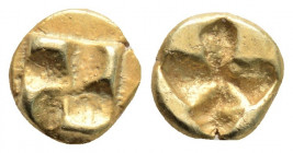 Greek
IONIA, Uncertain mint (Circa 625-600 BC)
EL 1/12 Stater (7.1mm, 0.64g)
Obv: Raised clockwise swastika pattern.
Rev: Quadripartite incuse square....