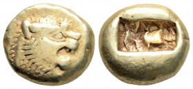 Greek 
KINGS OF LYDIA, Alyattes, Sardes (Circa 620/610-560 BC)
EL Third-stater or Trite(13mm 4.72) 
Obv: Lion's head with open jaws; on forehead, dot ...
