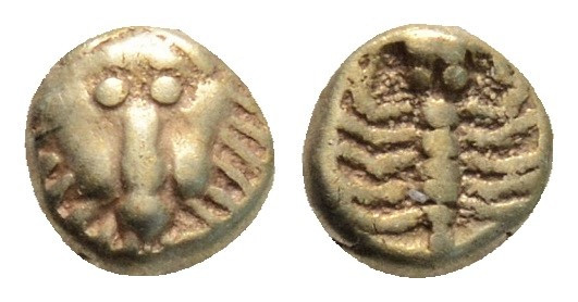 Greek
CARIA. Mylasa. (Mid 6th century BC)
EL 1/48 Stater (5mm 0.30g)
Obv: Facing...