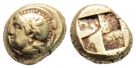 Greek
IONIA, Phokaia (Circa 478-387 BC)
EL Hekte (10.4mm, 2.54g)
Obv: Helmeted head of Athena left; below, small seal left.
Rev: Quadripartite incuse ...