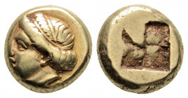 Greek
IONIA, Phokaia. (Circa 478-387 BC).
EL Hekte (9.9mm 2.54g)
Obv: Young female head left; below, seal left 
Rev: Quadripartite incuse square.
Bode...