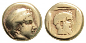 Greek
LESBOS, Mytilene (Circa 454-428/7 BC) 
EL Hekte (10.2mm, 2.48g) 
Obv: Young male head right, wearing tainia.
Rev: Wreathed male head right, wear...