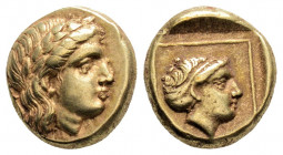 Greek
LESBOS, Mytilene (Circa 377-326 BC)
EL Hekte (11mm, 2.57g)
Obv: Laureate head of Apollo to right. 
ReV: Head of Artemis to right, her hair in sp...