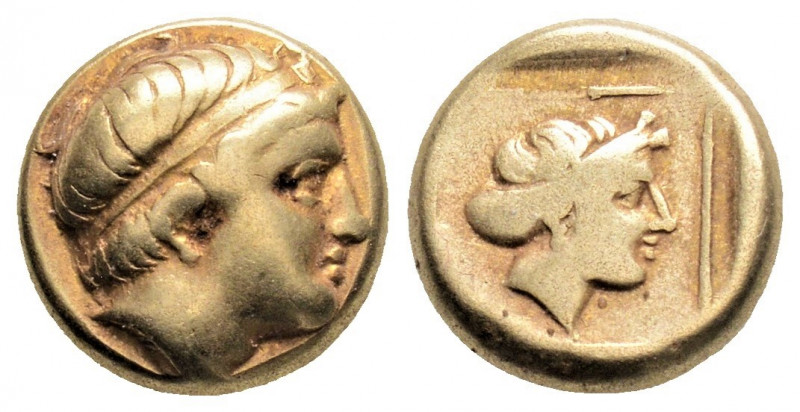 LESBOS, Mytilene. (Circa 377-326 BC) 
EL Hekte (10.5mm, 2.53g) 
Obv: Young male ...