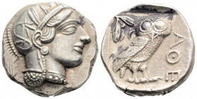Greek 
ATTICA, Athens (Circa 449-404 BC.)
AR Tetradrachm (25mm, 17.1g)
Obv: Head of Athena to right, wearing crested Attic helmet adorned with three o...